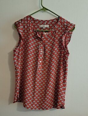 LOFT Red Floral Print Sleeveless Top
